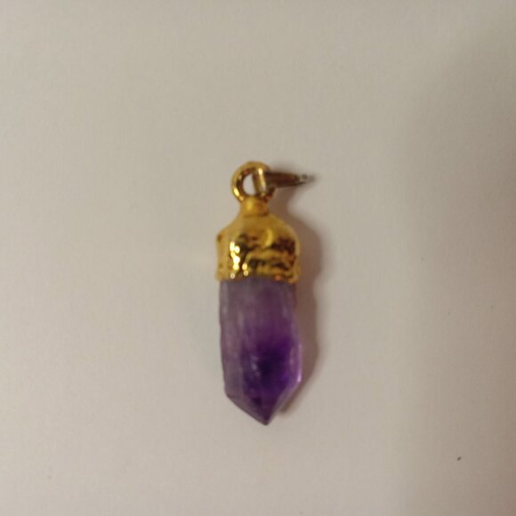 1"Raw Stone Amethyst February Birthstone Gold plated Pendant - Picture 2 of 7